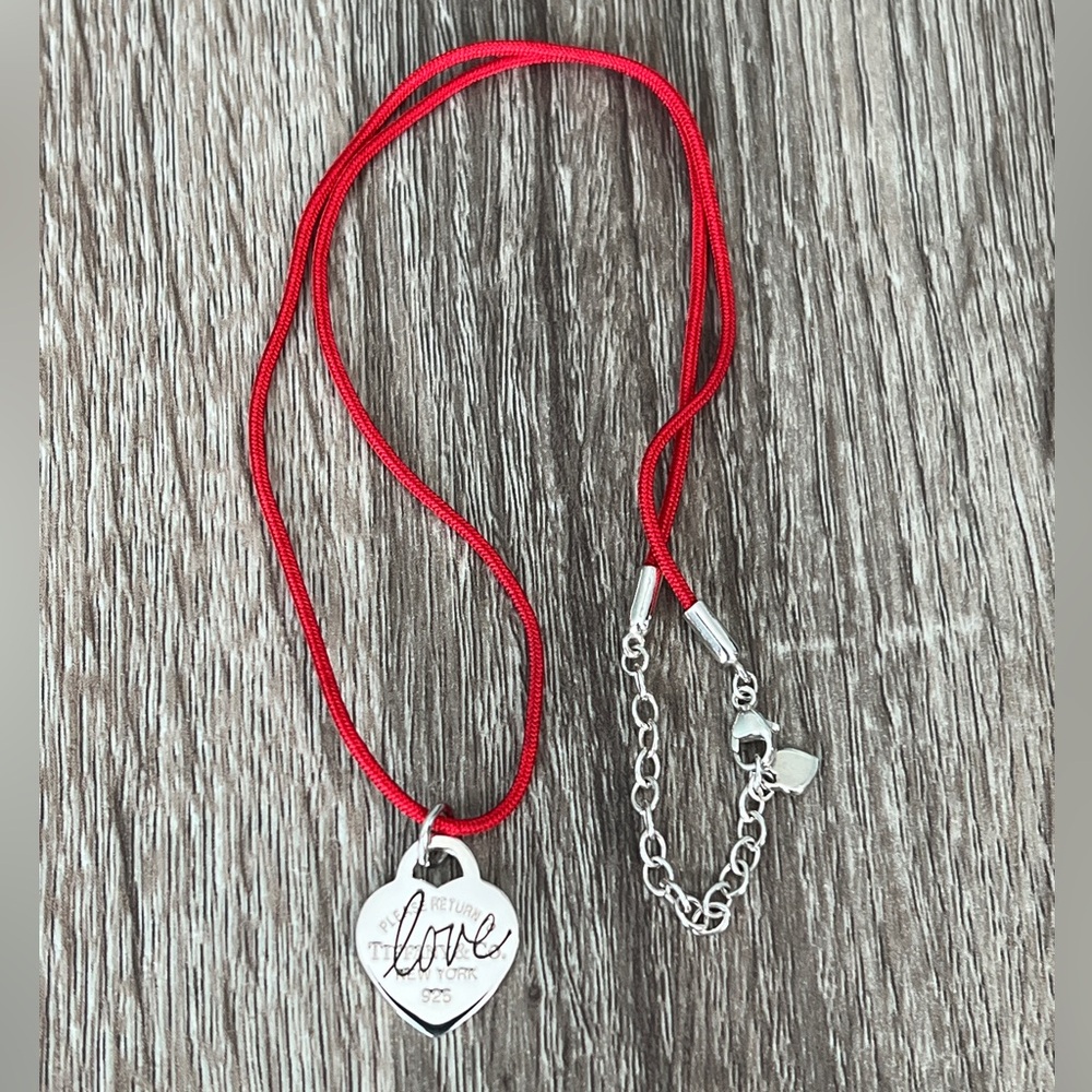 Silver Pendant Necklace with Red‎ Cord
